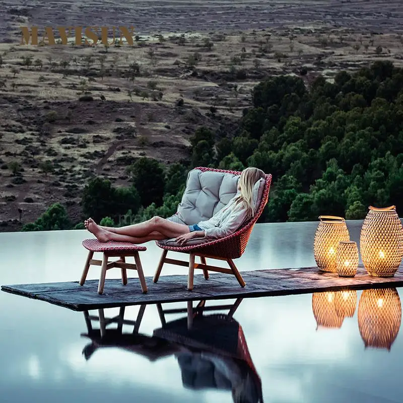 

Outdoor recliner coffee table combination teak rattan single sofa rattan chair furniture balcony leisure villa patio chair