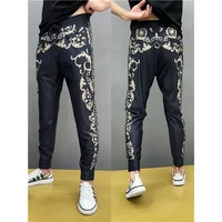 2022 summer mens ice silk stretch thin fashion printed loose sports casual pants