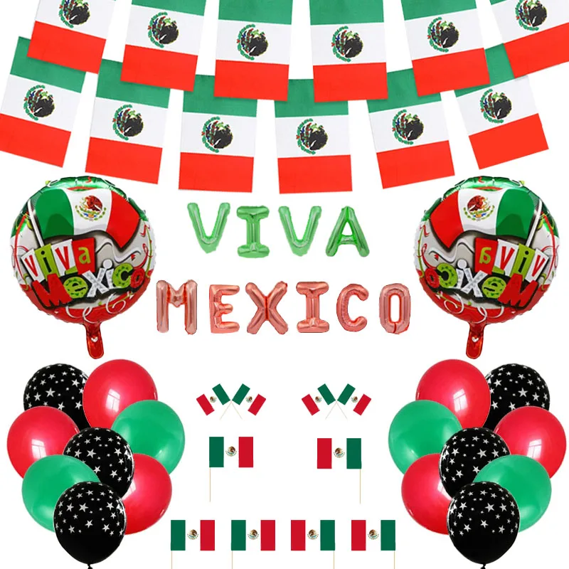 

JOYMEMO Viva Mexico Mexican Independence Day Party Decorations Red Green Balloons Mexico Flag Banner Carnival Party Supplies