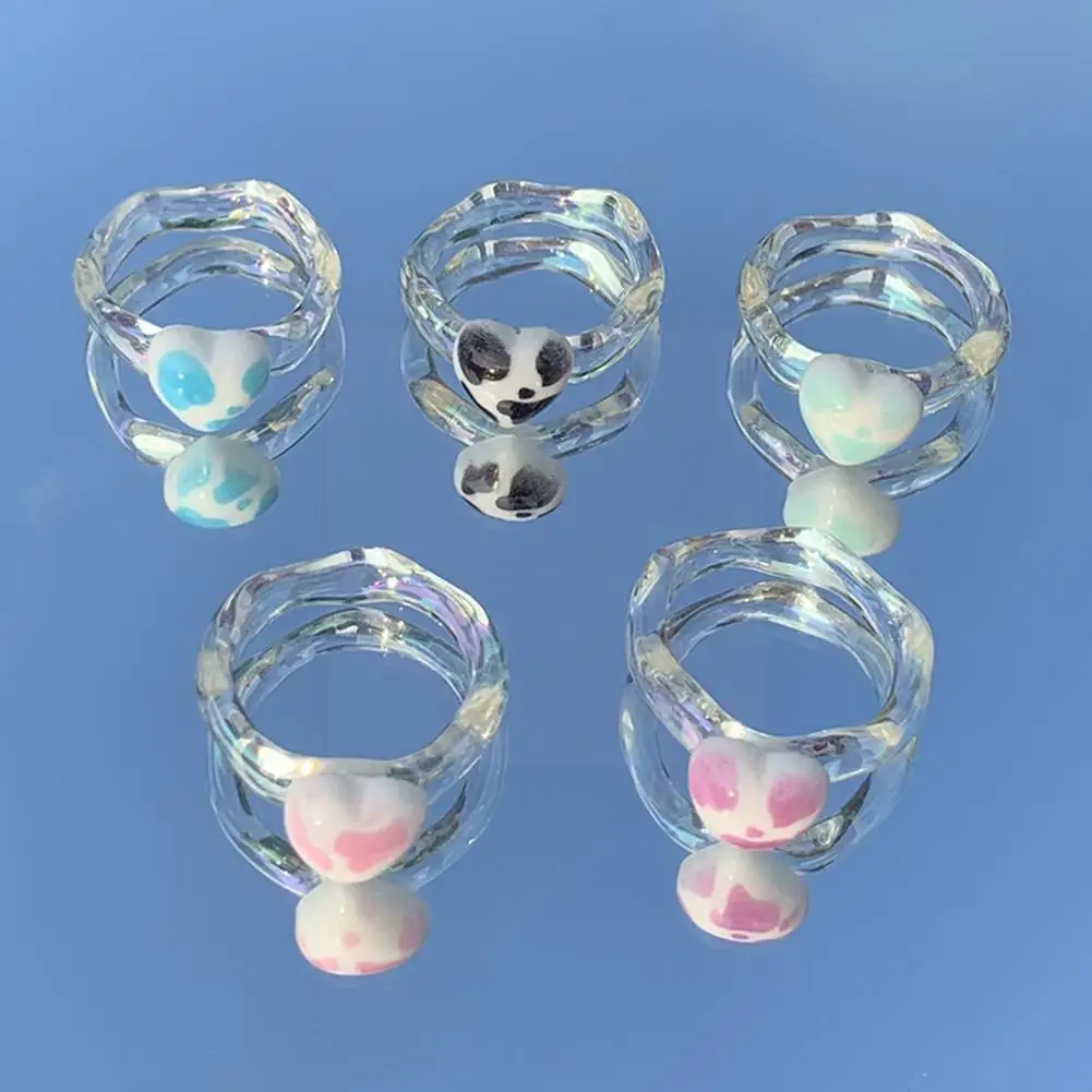 

Transparent Resin Acrylic Heart Ring For Women Retro Geometric Irregular Aesthetic Acrylic Resin Ring For Women Girls Party S7E4