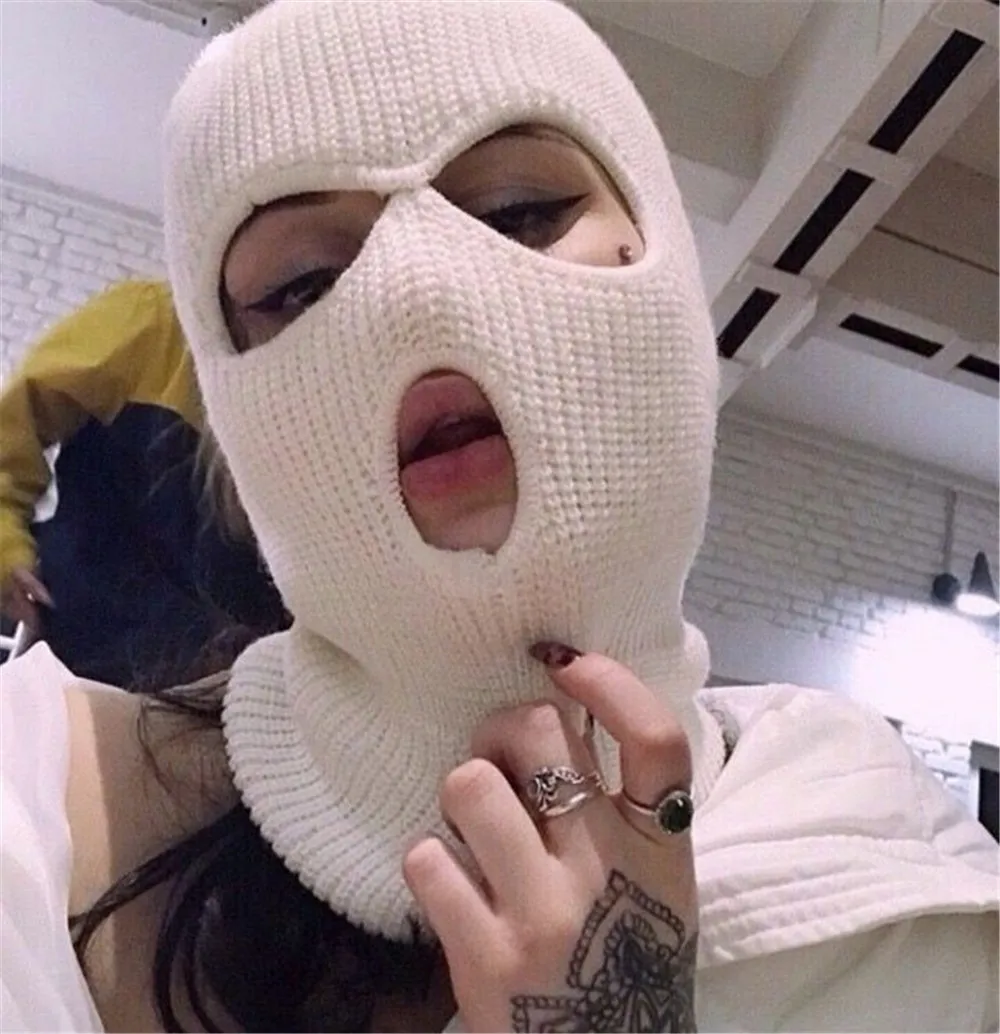 

New Fashion Adults Balaclava Warm Three Hole Pullover Hat Wool Knitting Face Mask For Man And Woman Hot Sale