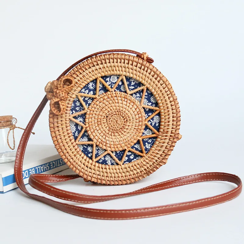 

Rattan Weave Bag Women's One Shoulder Crossbody Retro Beach Straw French Seaside Holiday One Shoulder Portable DIY