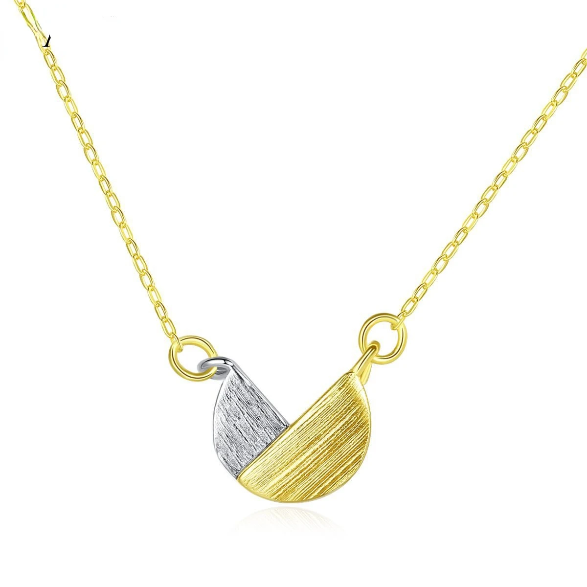 

S925 Silver fashion simple pendant half round piece fashion brushed clavicle chain necklace