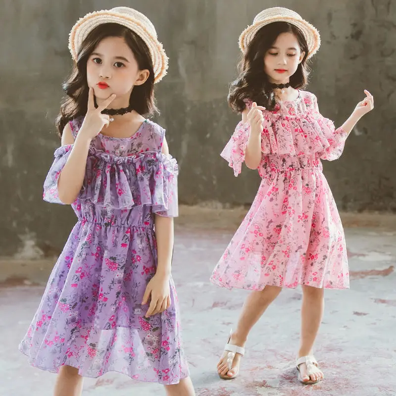 

New Summer Girls Floral Dress Children's Clothing Trend Chiffon Dress Kids Casual Princess Dresses 12 To 2 Year Old Girls Party