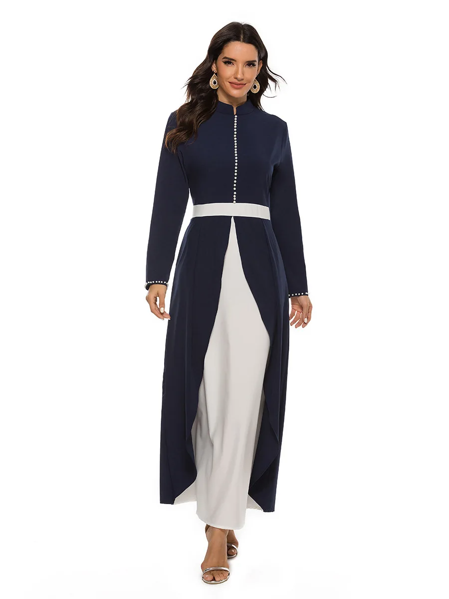 

Женское длинное платье с воротником-стойкой, в мусульманском стиле