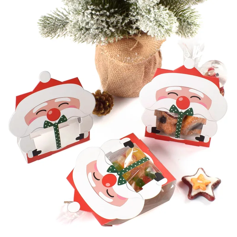 

8PCS Marry Christmas Kraft Gift Box Window Candy Cookies Packaging Santa Claus Cute Kids Holiday Happy Year Party Favor