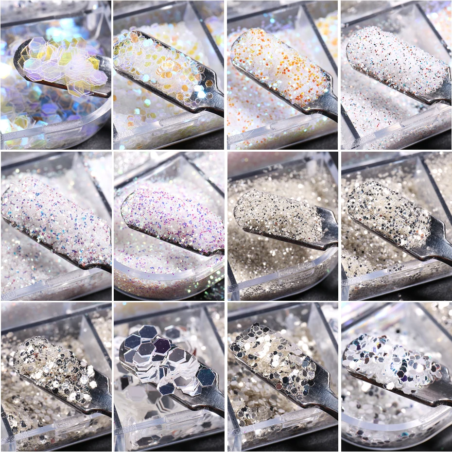 Голографические серебристо-белые блестящие порошки для дизайна ногтей Алмазные