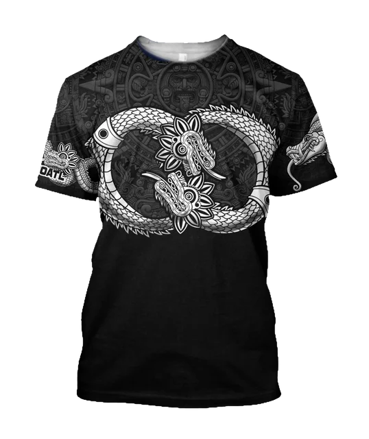 

2023 Summer Mexico Hot Style Aztec Feathered Zombie Skull Print T Shirt Men Women O Neck Casual Streetwear Top Plus Size