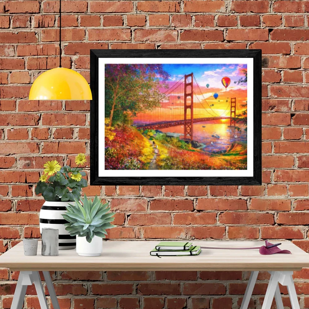 

DIY-5D Diamond Painting Bridge hot air Balloon scenery Splice Set Full Diamond Embroidery Mosaic Picture Closed