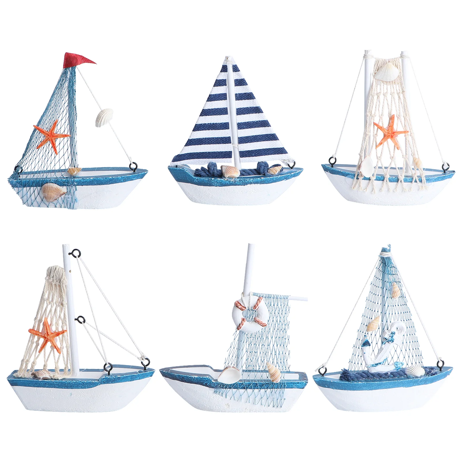 

6Pcs Nautical Ornament Sailboat Model Wooden Sailboat Beach Coastal Table Ornaments Nautical Gifts