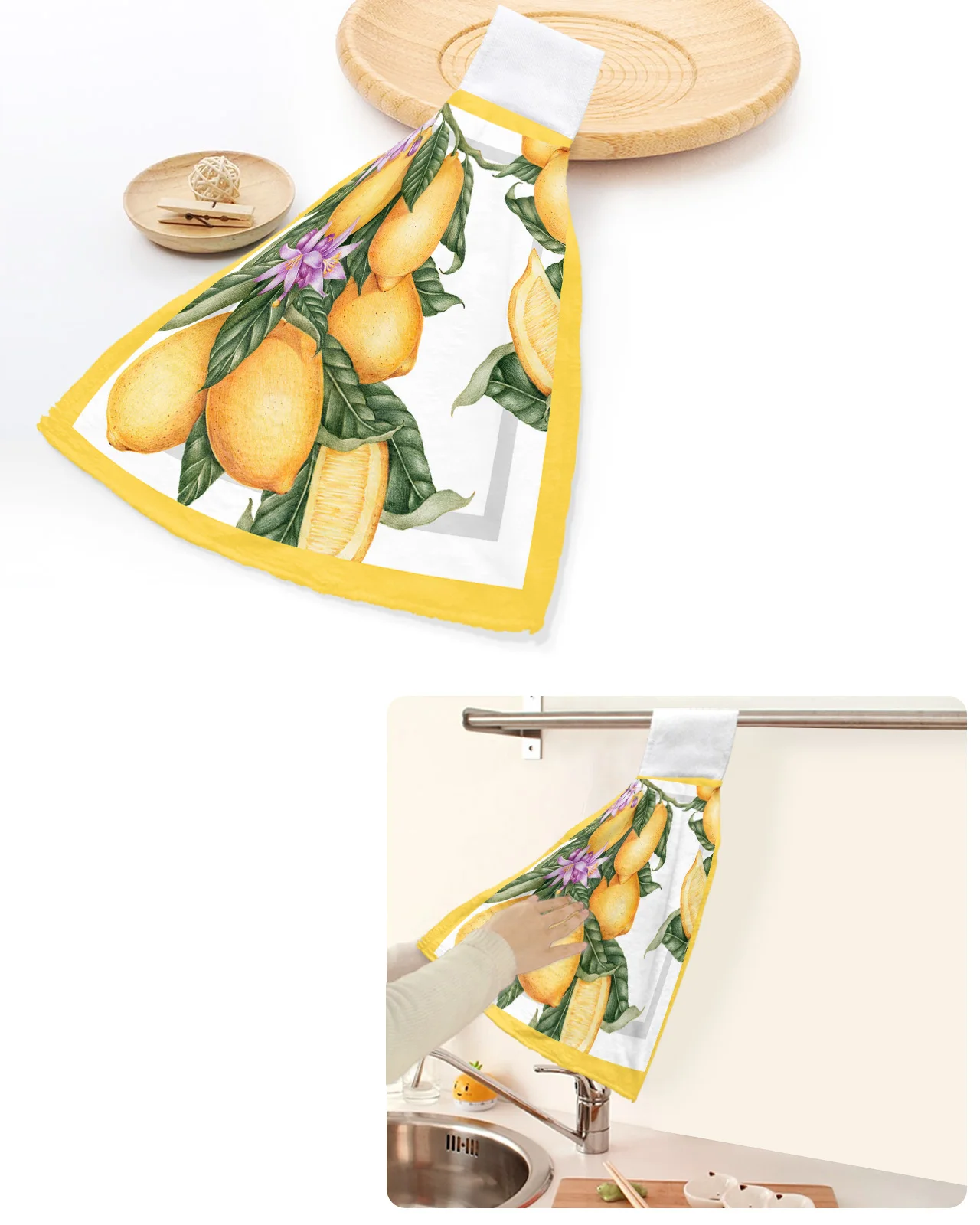 

Lemon Art Summer Hand Towels Home Kitchen Bathroom Dishcloths Hand Towel With Hanging Loops Quick Dry Soft Absorbent Towels