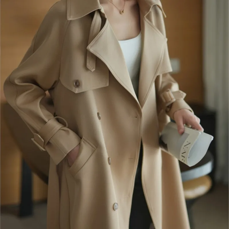 Элегантная свободная ветровка средней длины женское классическое пальто с
