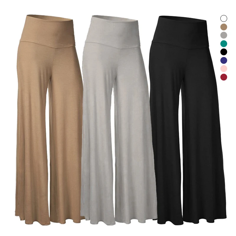 Casual Women Wide Leg Pants Comfort Thin Fabric High Waist Stretch Long Pants Classic Trousers Korean Bottoms Black/Pink/Khaki