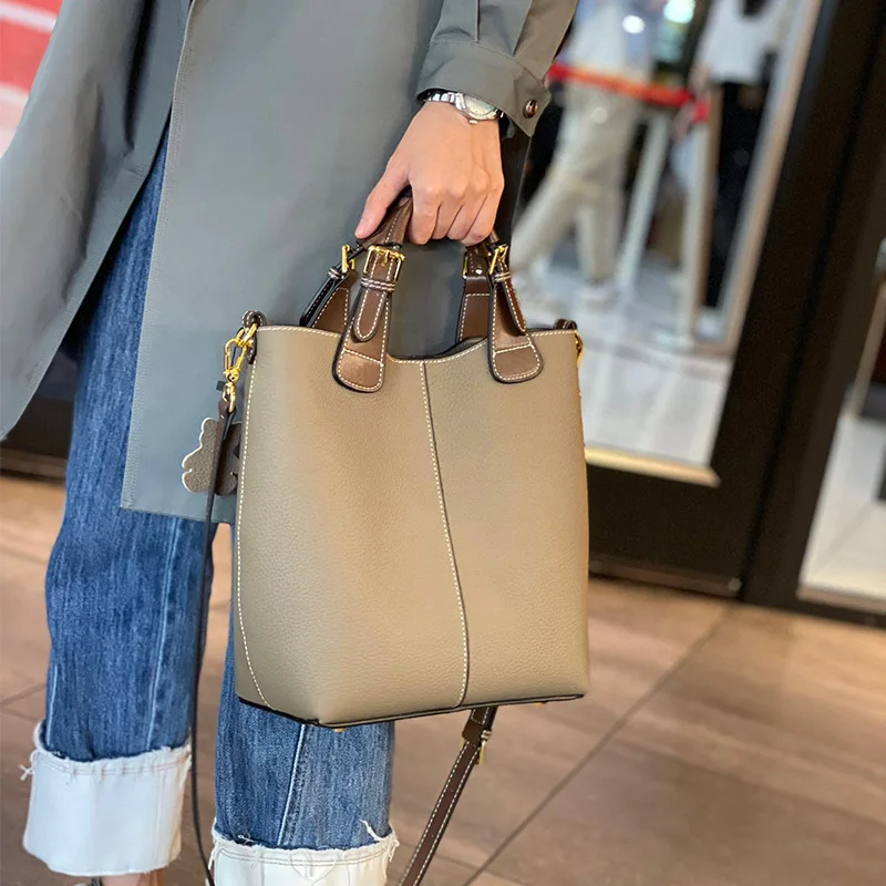Luxury Women's Bag Women's Togo Leather Bucket Bag First Layer Cowhide Portable Shoulder Messenger Casual Bag Genuine Leather