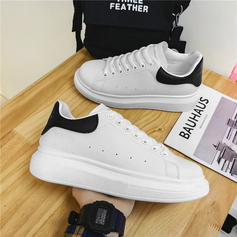 Net Red Little White Shoes Men's Versatile Thick Soled Elevated Sneakers Classic Student Sneaker Mcqueen