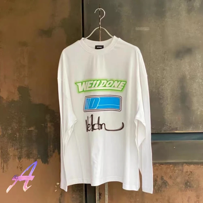 

We11Done Tshirts White Print Pattern Long Sleeve Summer Cotton Crew Neck Welldone Sweatshirts