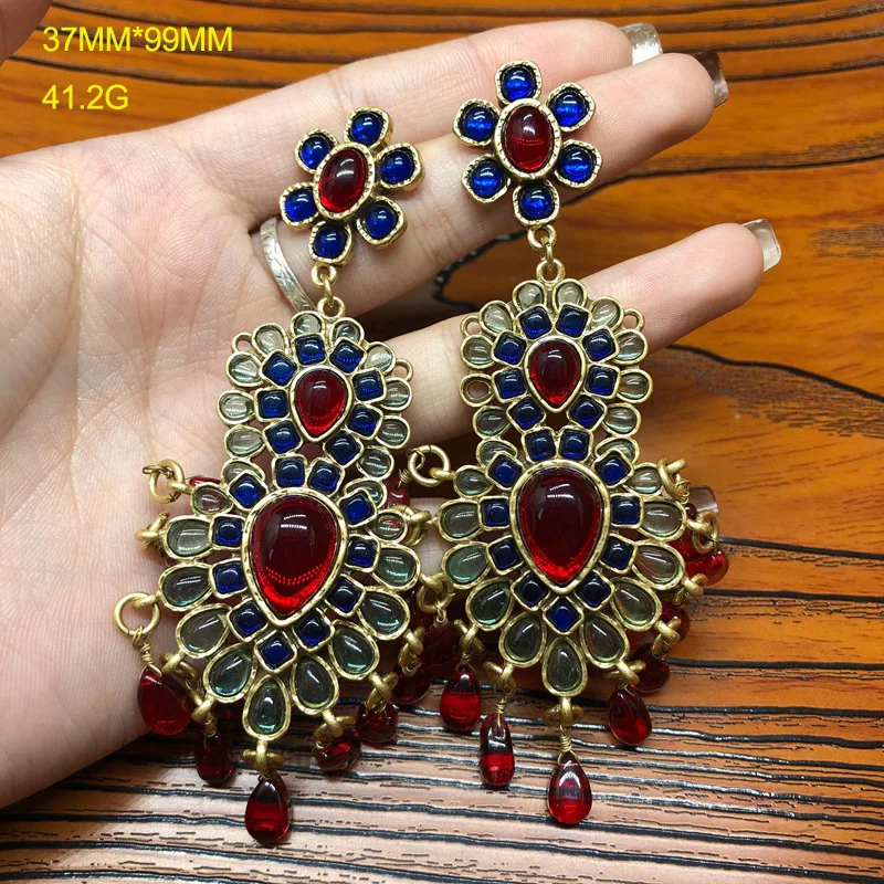 Винтажные серьги в придворном стиле с красной глазурью и кисточками ожерелье для