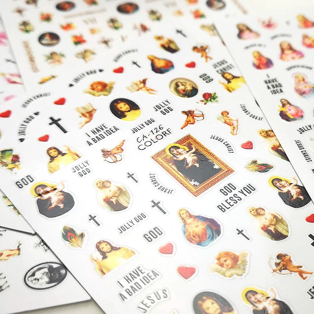 

1Pc Virgin Mary Jesus Christ 3D Nail Sticker Cupid Religious Series Self-Adhesive Nail Decal Baby Angels Design Manicure Decor&2