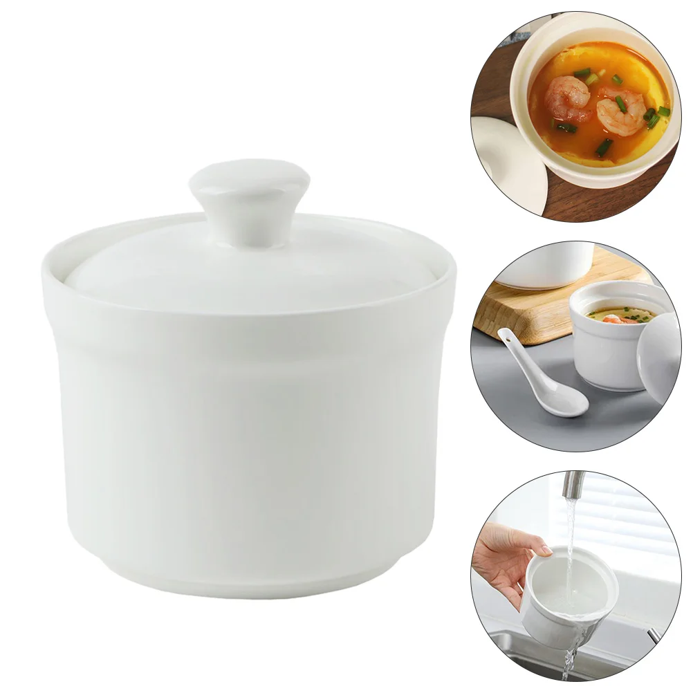 

Soup Bowl Ceramic Pot Stew Bowls Steam Lid Cup Onion Steaming Noodle Cups Egg Custard Japanese French Lids Dessert Serving