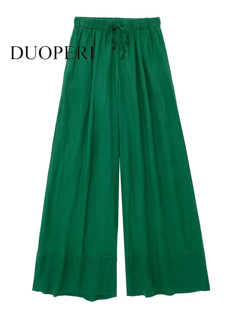 

Женские Модные Зеленые однотонные плиссированные брюки DUOPERI, винтажные женские брюки полной длины с высокой эластичной талией, шикарные женские брюки с широкими штанинами