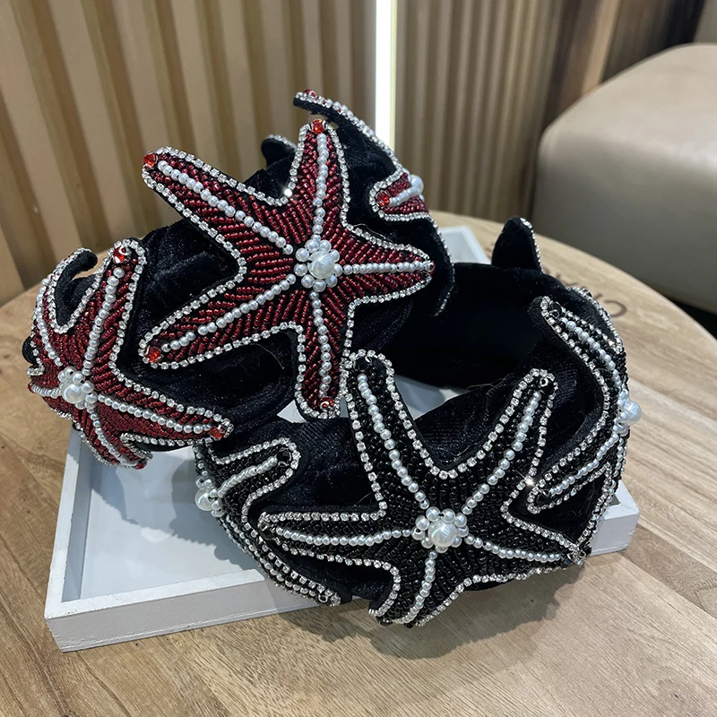 Винтажная бархатная повязка на голову с 4 звездами из бисера резинки для волос