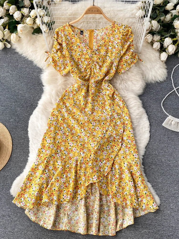 

Nomikuma Dresses for Women 2022 Puff Sleeve Ruffles Patchwork Floral Print Women Dress Vintage Elegant Fashion Vestidos Mujer