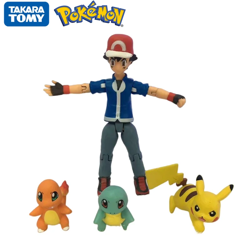 

Pokemon Anime Kawaii Figma 052 Pokemon Ash Ketchum Pikachu Charmander Squirtle Classic Action Figure Collectible Model Toy Gift