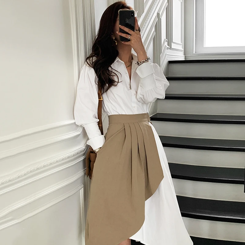 Дешевый оптовый 2021 новый корейский модный набор из 2 предметов женское платье Леди повседневное белое платье женщины женская рубашка АА6685.