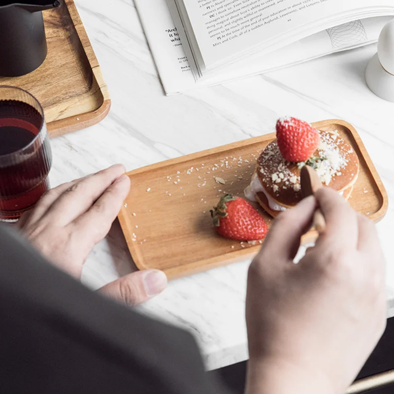 Acacia Wood Serving Tray Rectangle Square Food Sushi Snack Bread Dessert Cake Coffee Fruit Plate Wooden Tea For Kitchen |