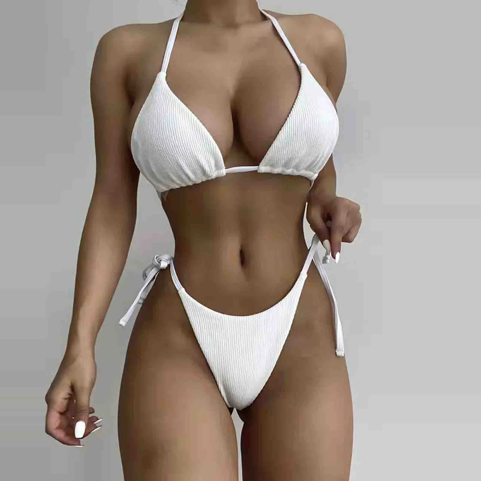 

New Sexy Brazilian Micro Bikini Mini Thong Halter Swimsuit Maillot Femme Bikinis Invisible String Swimwear High Waist Swim Suit
