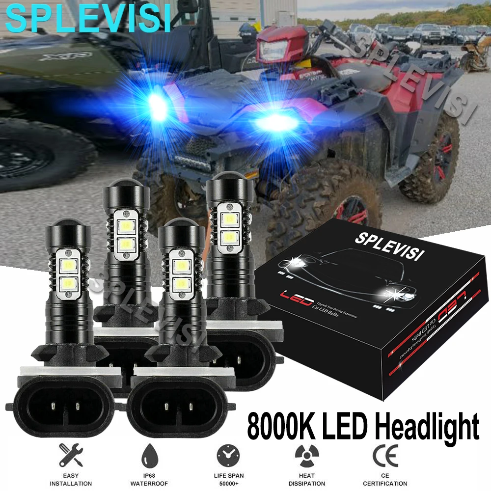 4PCS 8000K Ice Blue 50W LED Headlight Bulbs Kit For POLARIS RANGER 400 500 570 700 800 900 & ext ev xp models 2005-2018