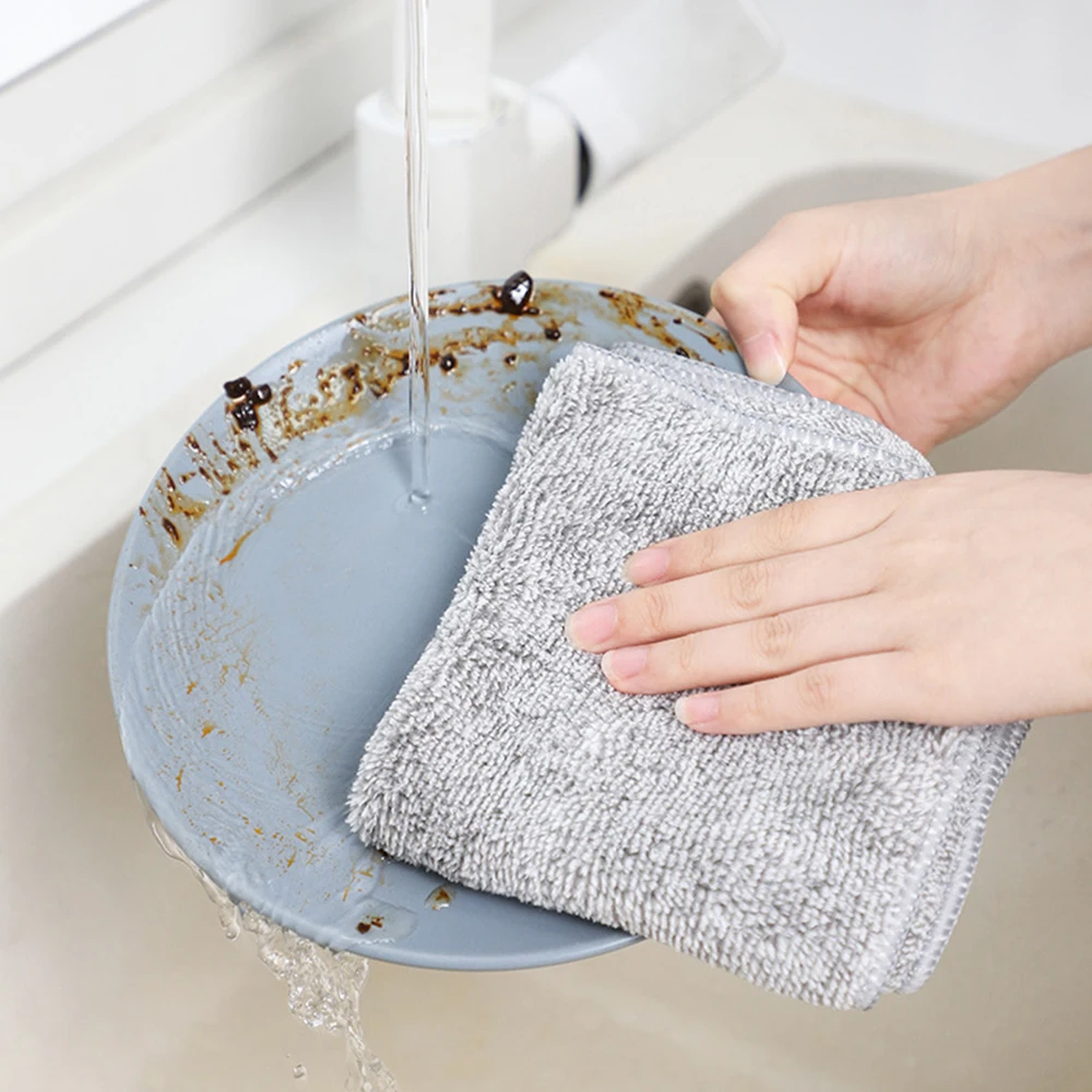 

Bamboo Charcoal Thickened Super Absorbent Dishcloth Oil Free Kitchen Wiping Rags Cleaning Cloths Household Cleaning Supplies