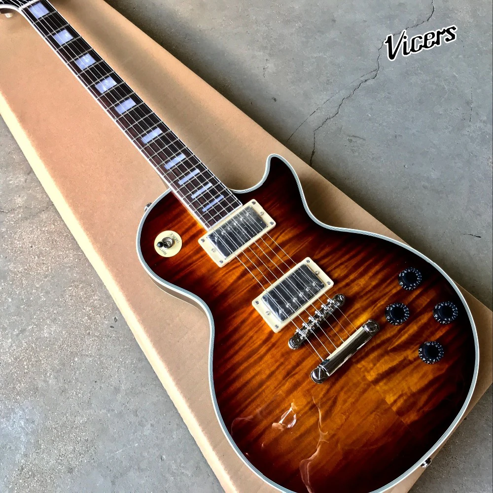 

New Custom Electric Guitar.Brown Tiger Flame Custom Gitaar.Rosewood fingerboard.high quality pickups