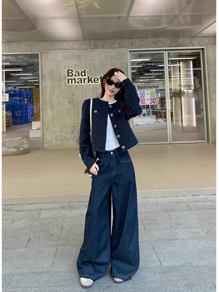 La Chabell темно-синяя французская изящная верхняя одежда женская осенне-зимняя