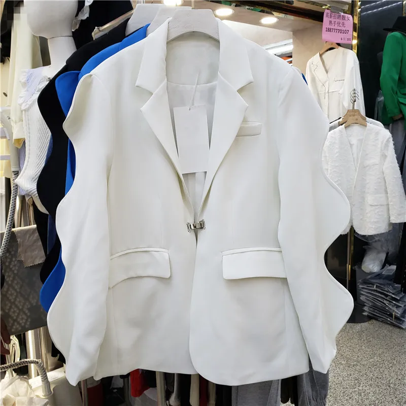 

Женский свободный Блейзер средней длины, однотонная Повседневная куртка с большими карманами и длинным рукавом, верхняя одежда, весна-осен...