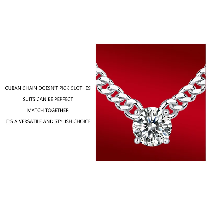 FASIFAN S925 Серебряное кубинское ожерелье с муассанитом посеребренное белое золото