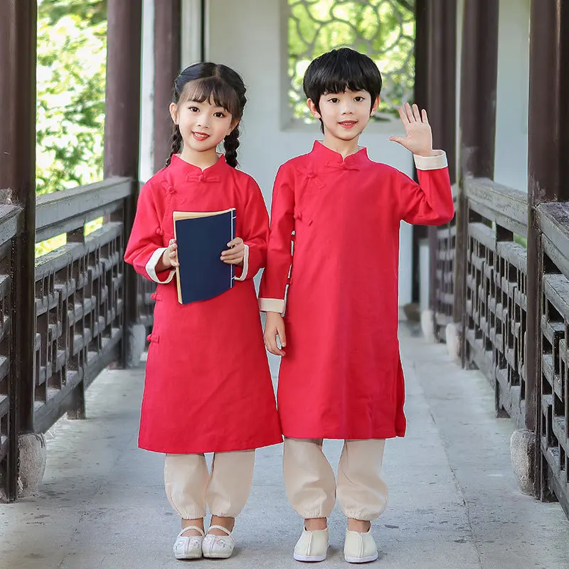 Chinese Traditional Clothing For Boys Girls Vintage Shirt Hanfu Tang Suit  New Year Outfit For Kids Kungfu Confucius Institute