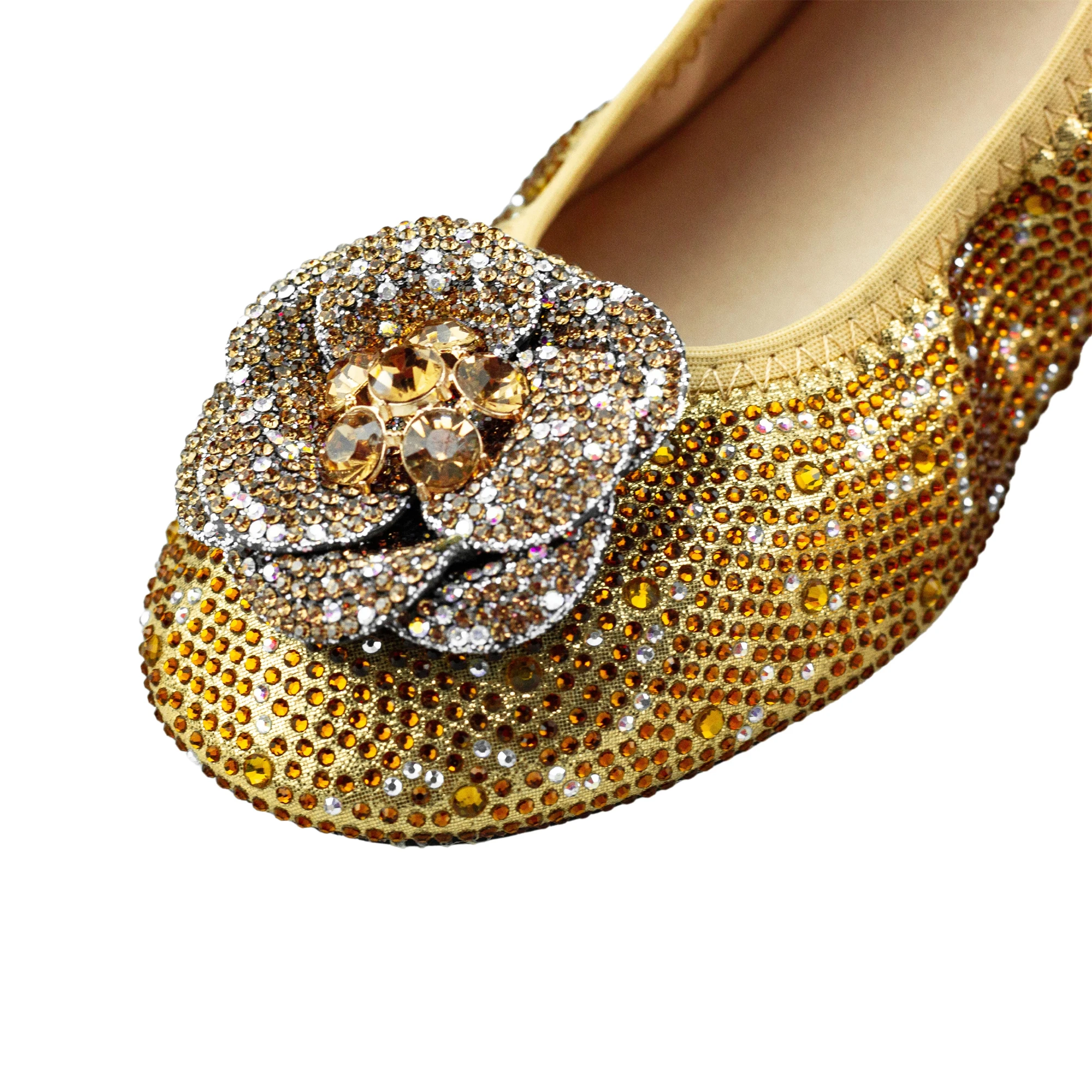 Flower Rhinestone Women Comfy Flat Shoes Nigerian Party Dress Shoes Banana Shoes for Ballerina Comfortable Ballet Flats Bride