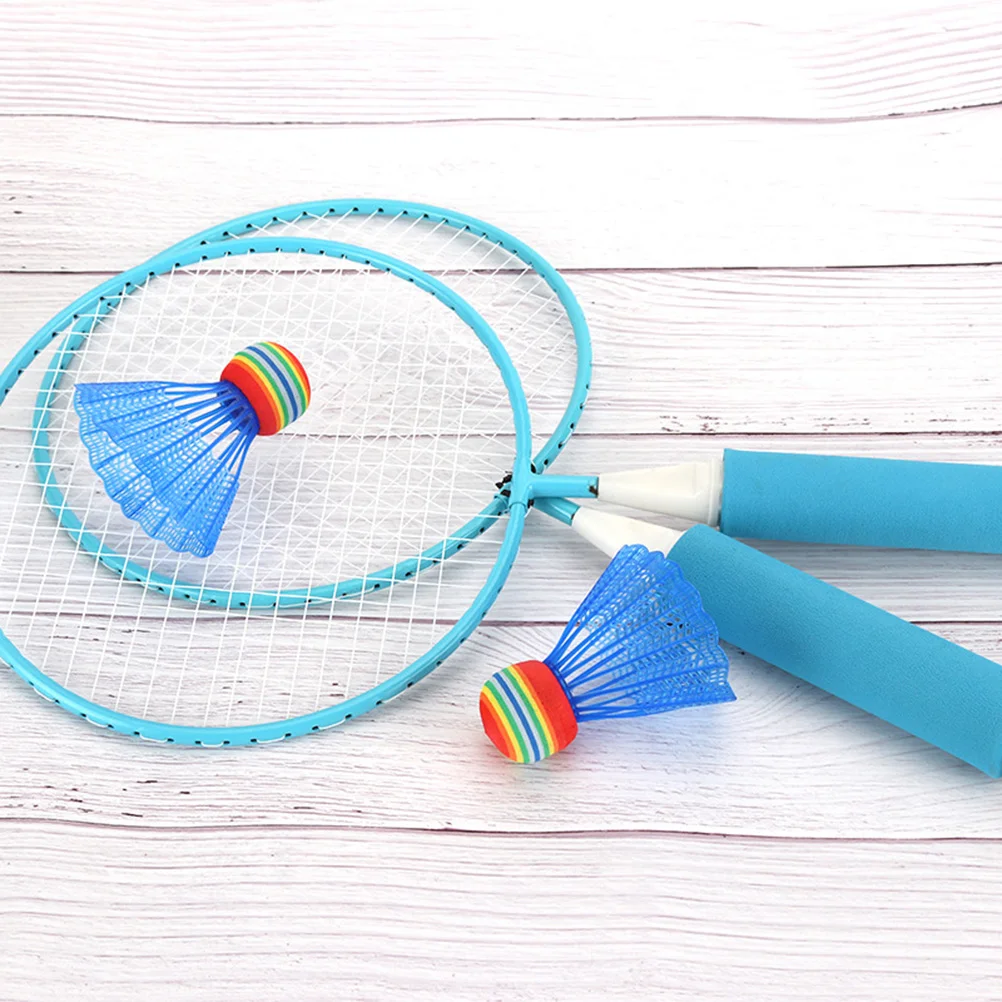 

4 Kids Tennis Racket Set Badminton Rackets Balls Kids Racket Racquet Play Game for Beach Garden Outdoor ( Blue )