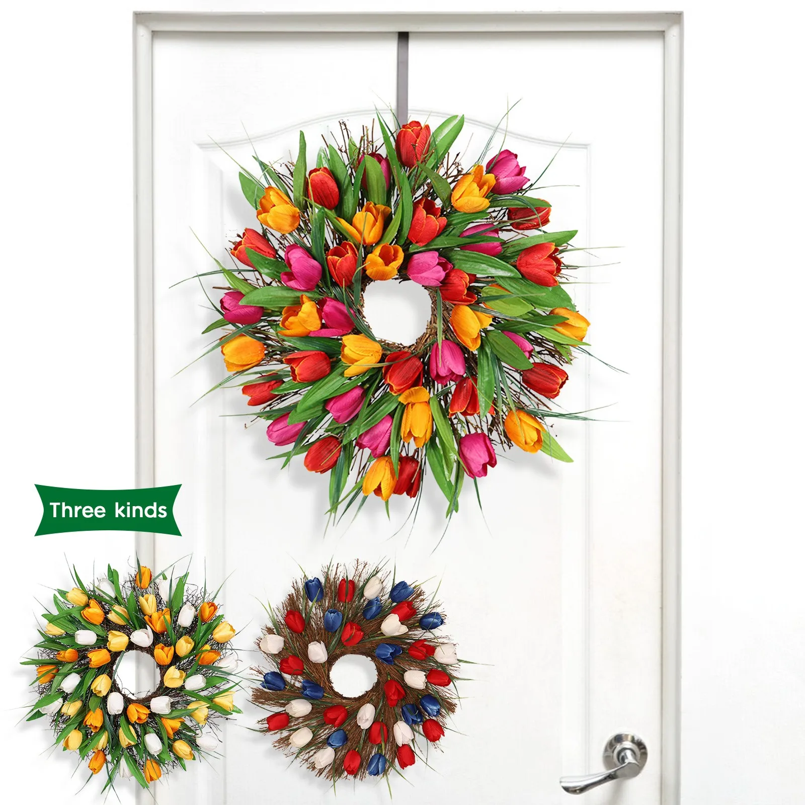 

Simulation Tulip Fake Flower Wreath Pendant Celebration Door Decoration Ornaments Flowers Ring DIY Artificial Decors