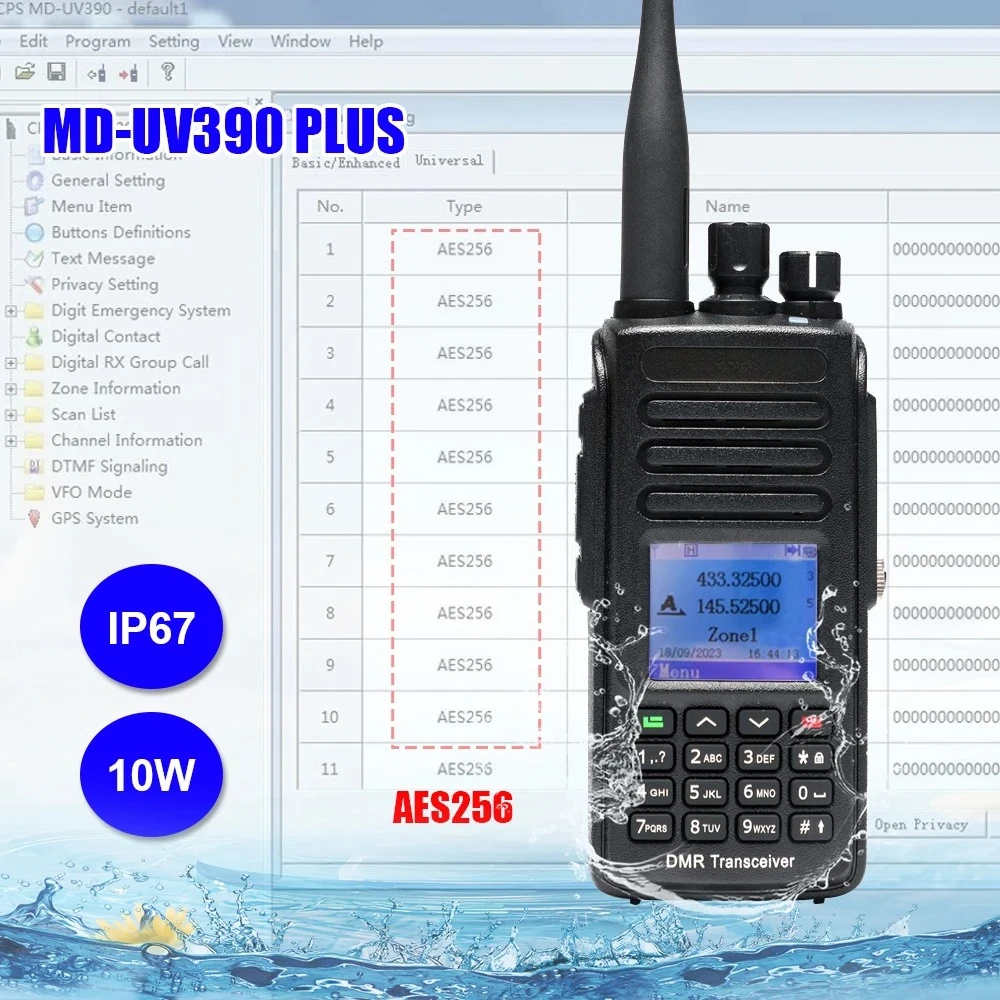 Фото Рация MD-UV390Plus с GPS, 10 Вт, цифровая DMR-радиостанция, шифрование AES256, водонепроницаемость IP67, двухдиапазонная, обновленная версия MD-UV390 №5