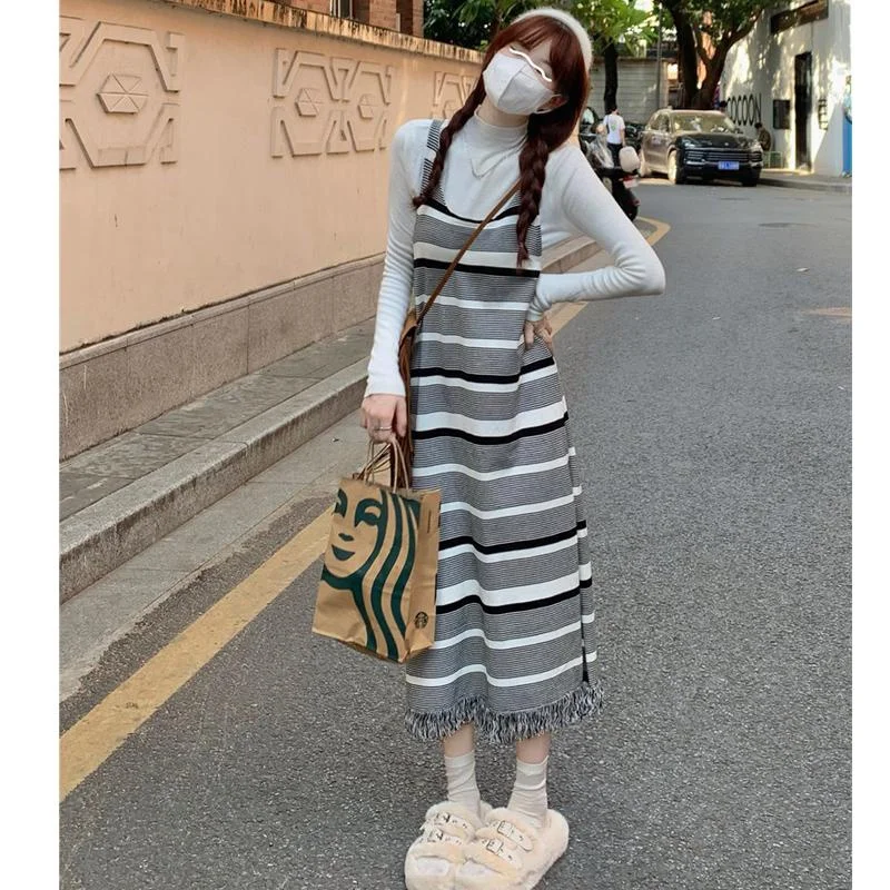 Купи Long Dress Womens Sleeveless Sling Maxi Dresses Female Casual Striped Fringe Dress Vestidos De Fiesta за 1,213 рублей в магазине AliExpress