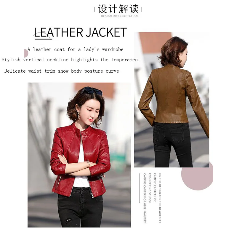 Fashion Women Leather Cool motorcycle Clothes casual Spring Autumn and Winter short leather Jacket Double Zipper design Jacket