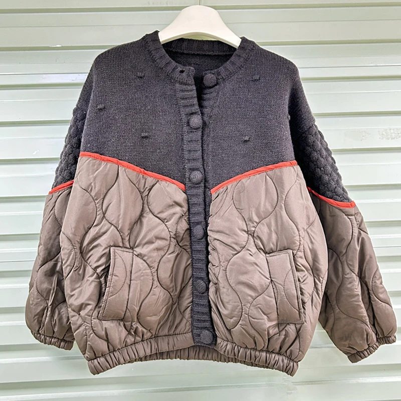 Женский свитер с длинным рукавом DEAT Свободный Повседневный пуловер контрастных