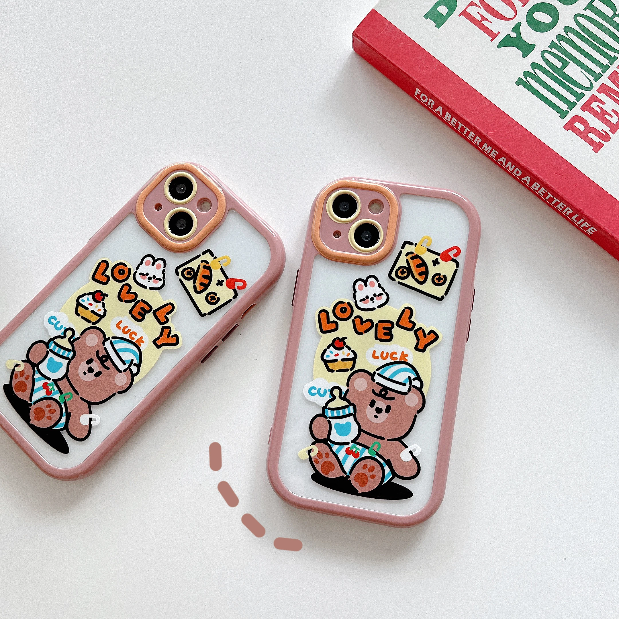 

Case for iPhone 11 12 13 Mini Pro X XS Max Cute Cartoon Animal Lovely Bear Rabbit Pink Protective Shockproof Bumper Back Cover