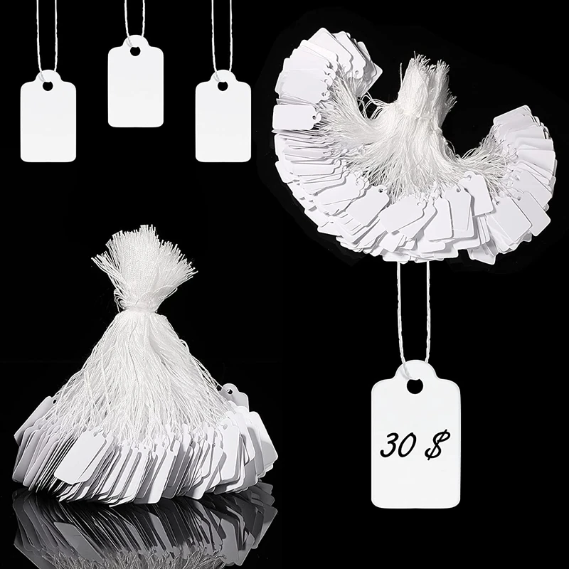 

1500 Pcs White Marking Strung Tags Rectangle Price Marking Labels Merchandise Display Tags Writable Paper Pricing Tag