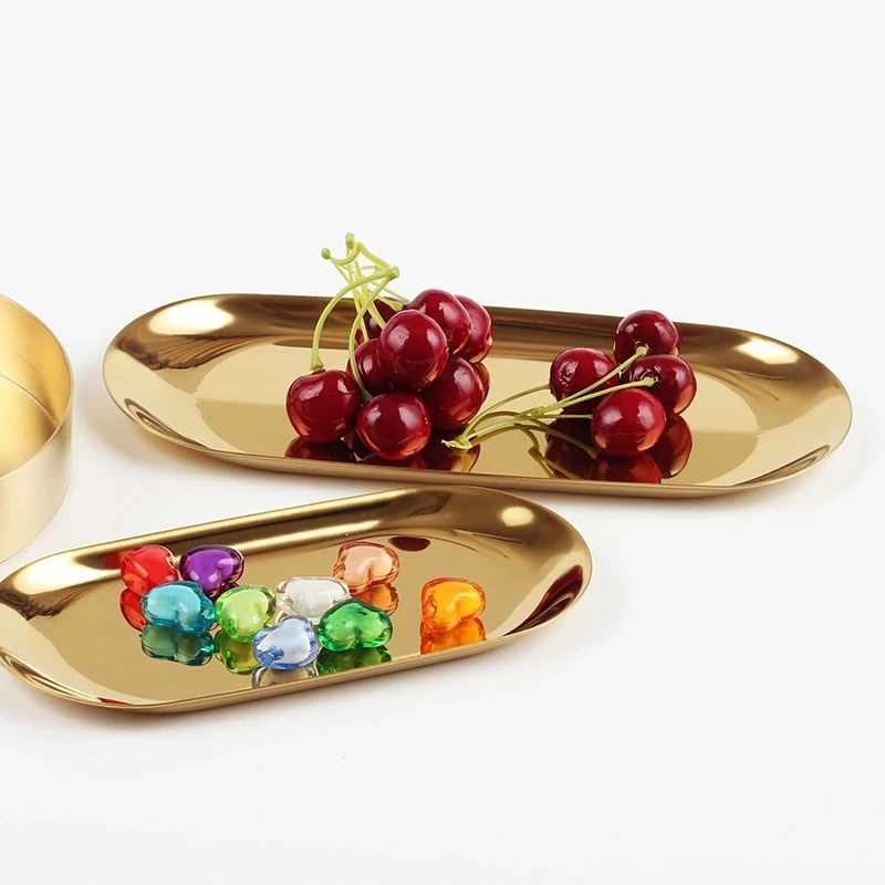 

INS Nordic Gold Oval Plates European Style Jewelry Tray Stainless Steel Plate Metal Desktop Receive Dish Dropshipping
