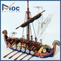 moc viking longship building block kit military warships naval vessel ship goat boats bricks model diy kid assmble toy gift