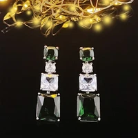 2022 new luxury green color princess rectangle earrings for women anniversary gift jewelry wholesale e6914
