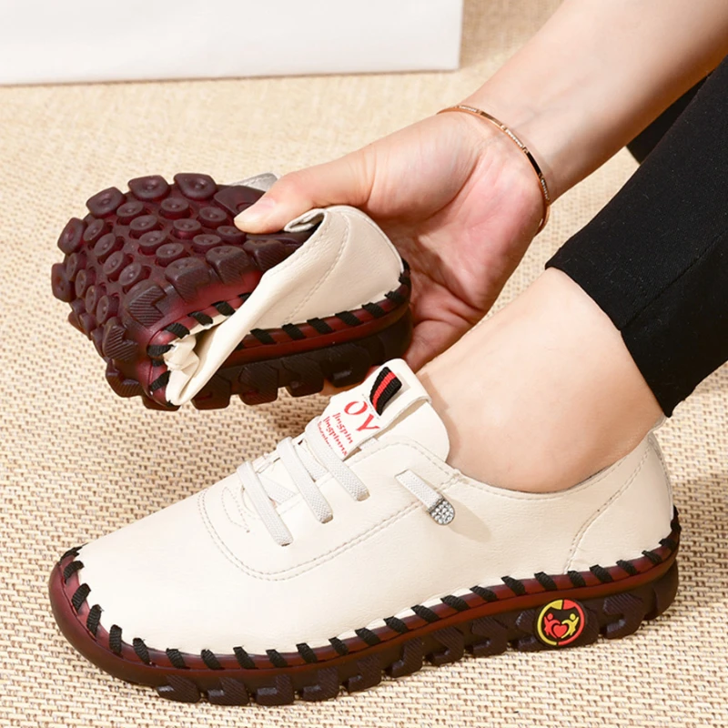 

New Spring Casual Women Shoes Platform Loafers Lace Up Leather Flats Slip-On Mom Shoe Mujer Zapatos Chaussure Femme
